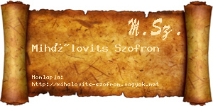 Mihálovits Szofron névjegykártya
